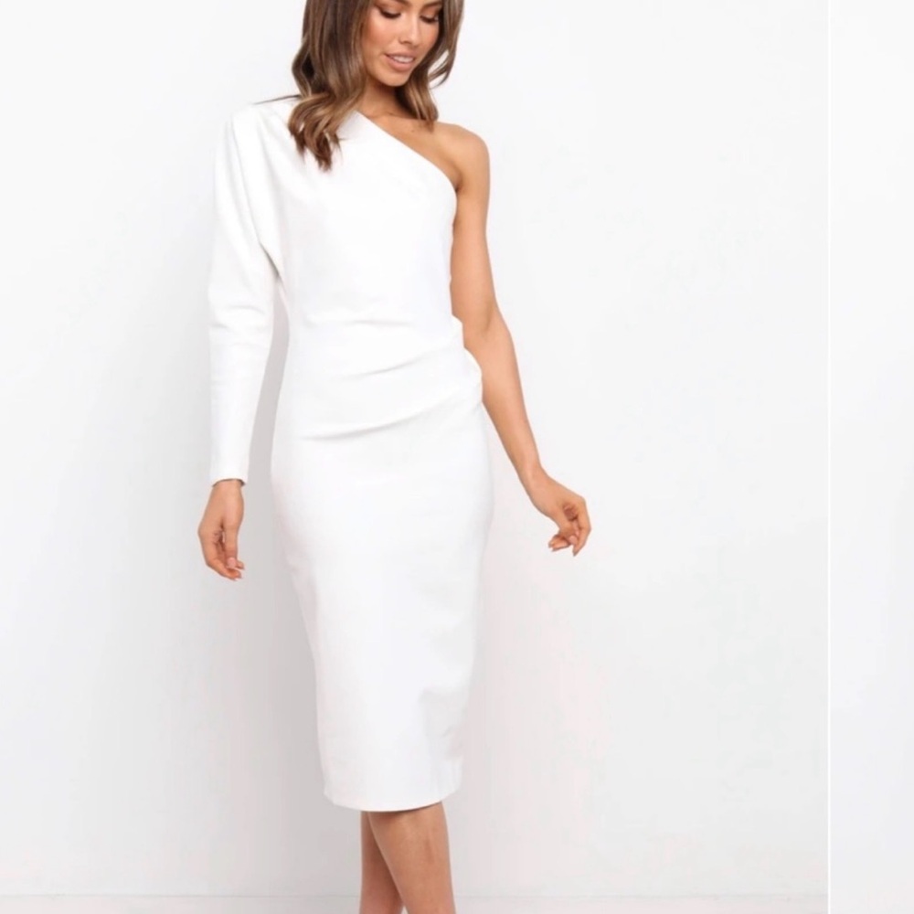 Petal and Pup Elegant White One-Shoulder Dress